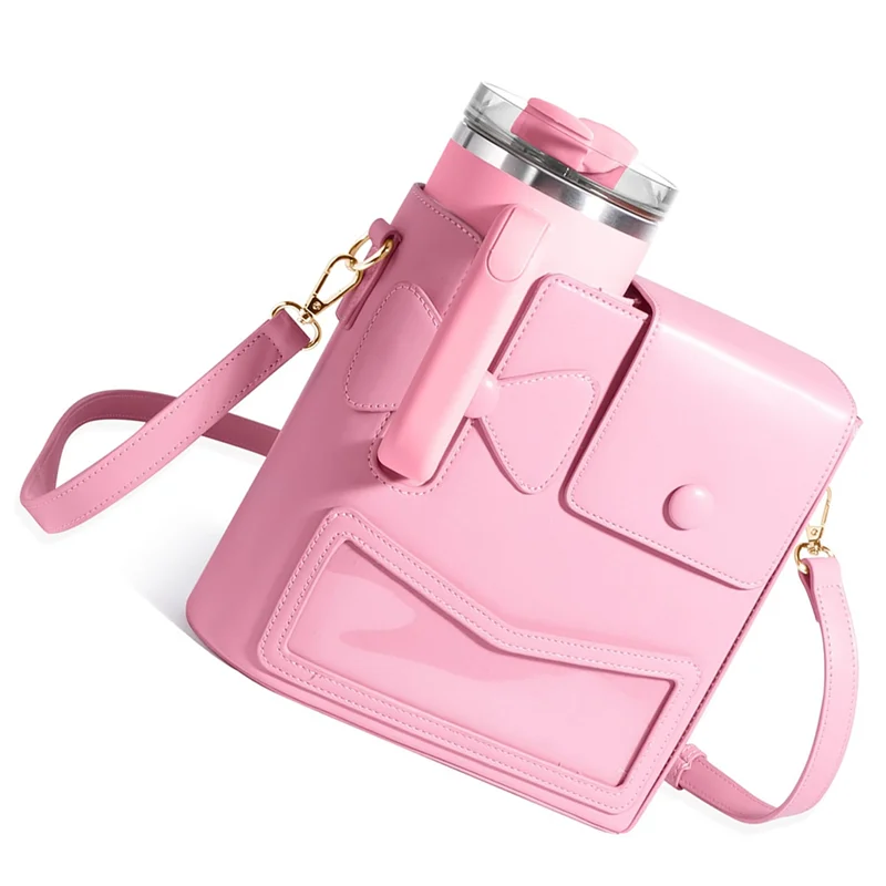 

ABLB-Water Bottle Purse Crossbody Holder With Strap Outdoor Portable Water Bottle Holder Adjustable Shoulder Strap Pink