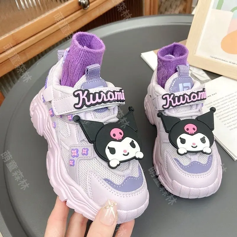 Kuromi Spring New Child Sneakers Cartoon Mesh Student Anime Light Anti-Slip Figure Kawaii Cartoon Single Shoes Running Shoes