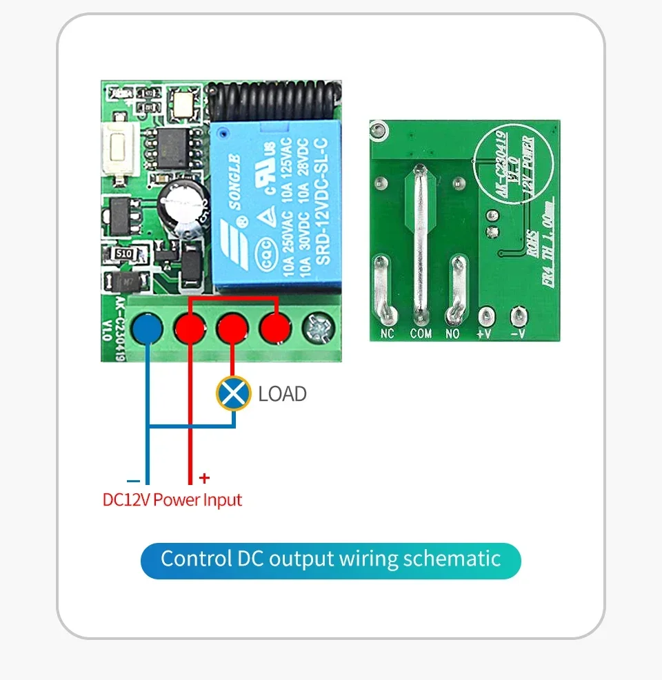 KEBIDUMEI Fernbedienung RF433Mhz Drahtloser Lichtschalter DC12V 1CH 10A Relais Empfänger Sender für Garagentorschloss DIY Modul – Detail 6