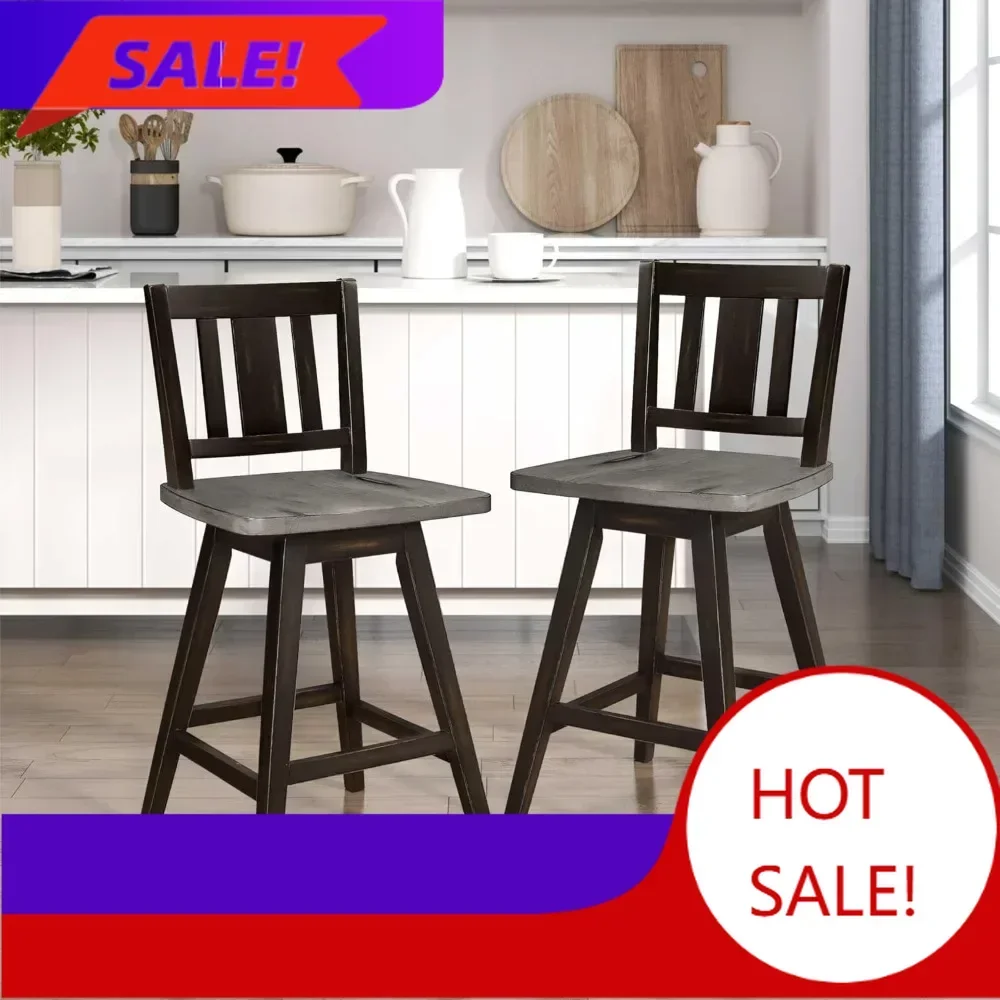 BestsellerBestsellerBestsellerBestsellerPair of Solid Wood Swivel Bar Stools with High Back and Footrest for Counter Height