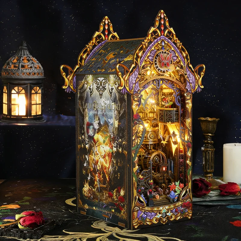 ชุดประกอบบ้านไม้ 3 มิติ สไตล์โกธิค OUZEY Midnight Order Book Nook DIY สถาปัตยกรรมลึกลับสำหรับวัยรุ่น