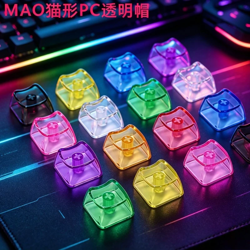 Cat Shape PC Transparent  Keycap Colorful Backlit ESC Cherry Profile Keycap Personalized Replacement for MX Mechanical Keyboard