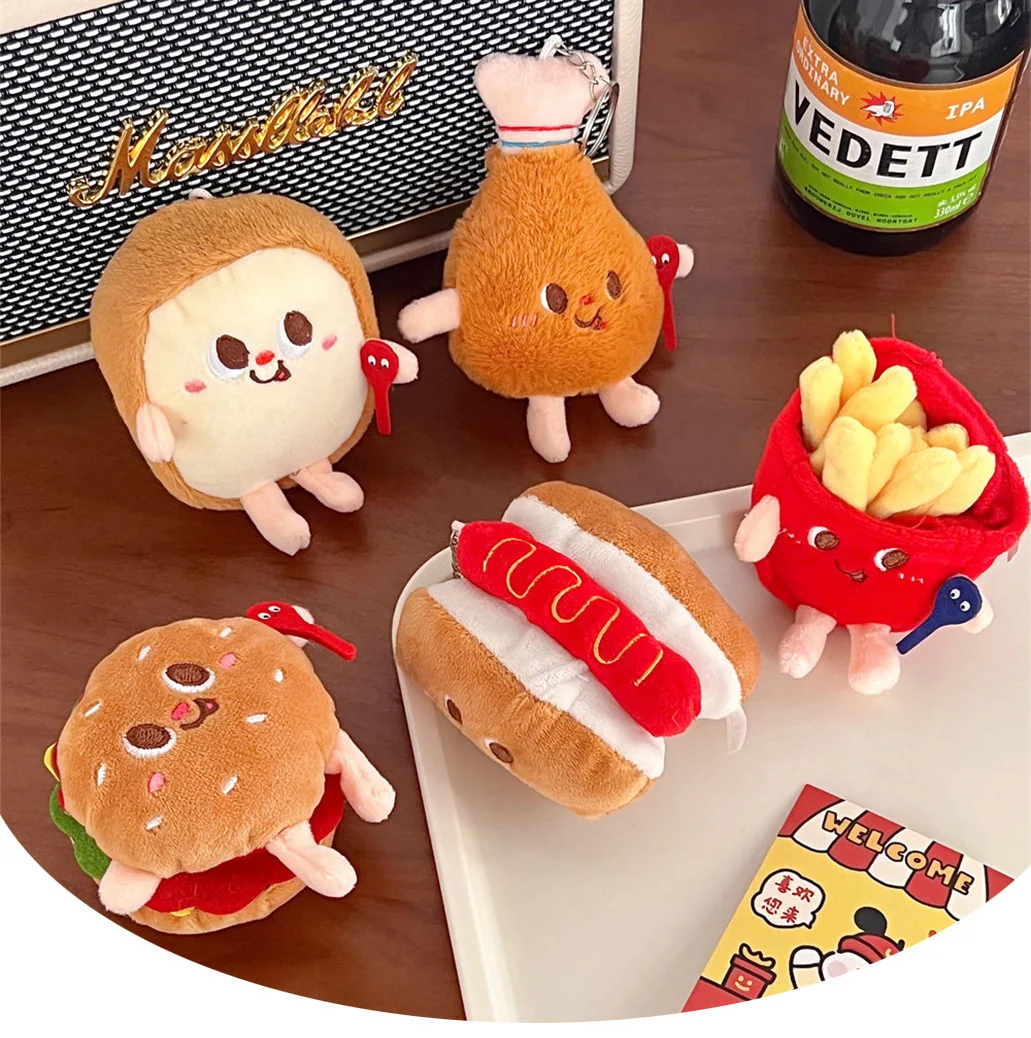 Cute And Creative French Fries Hamburger Figurine Hanging Backpack Couple's Plush Hanging Decoration Car Keychain