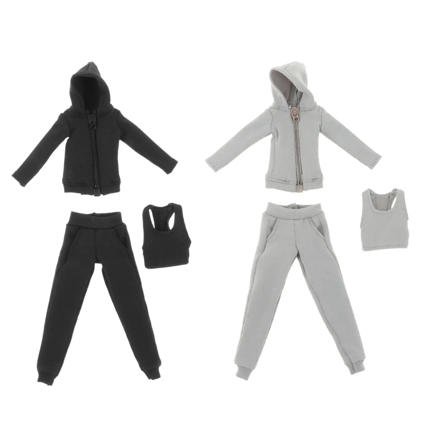 3 Pieces 1/12 Scale Women Figure Hoodie Pants and Vest for 6