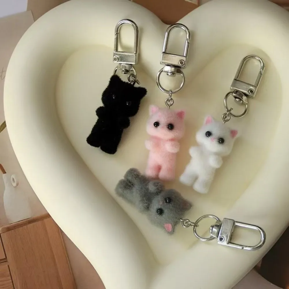 Cute Bag Hanging Cat Keychain Creative Resin Plush Cat Pendant Ornaments Mini Car Key Ring Gifts