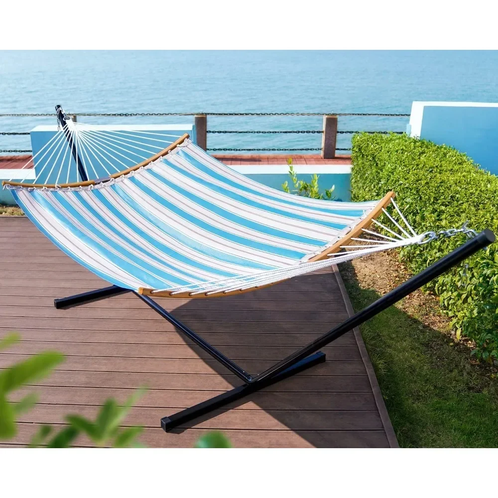 Hammock and Stand, Quick Dry Fabric Hammock, 2 Person Use 450 lbs Capacity, Outdoor Backyard Use