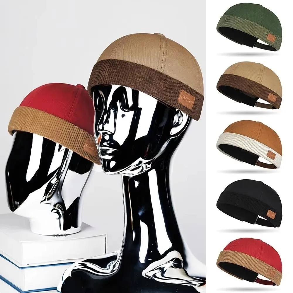Casual Corduroy Splicing Dome Melon Cap Solid Color Adjustable Landlord Hat Hip Hop Beanies Docker Hat Outdoor