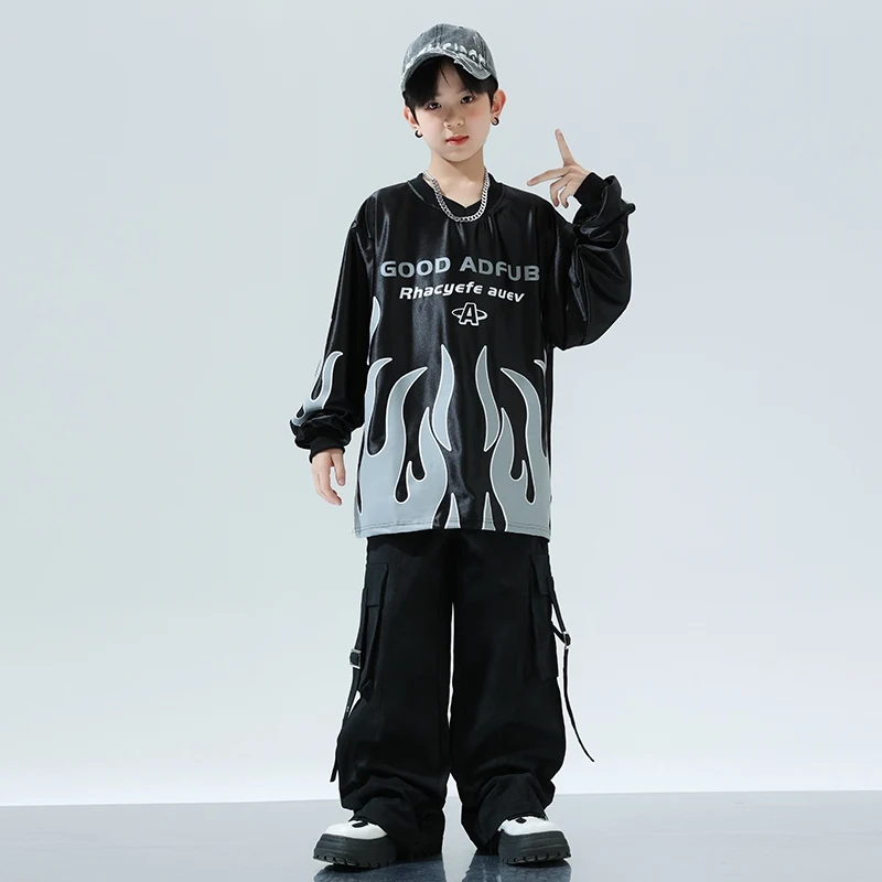 Kinder Hip Hop Jazz Dance Kostüme Lose Anzug Jungen Langarm Top Cargo Hosen Praxis Street Dance Tragen Kleidung DQL10384