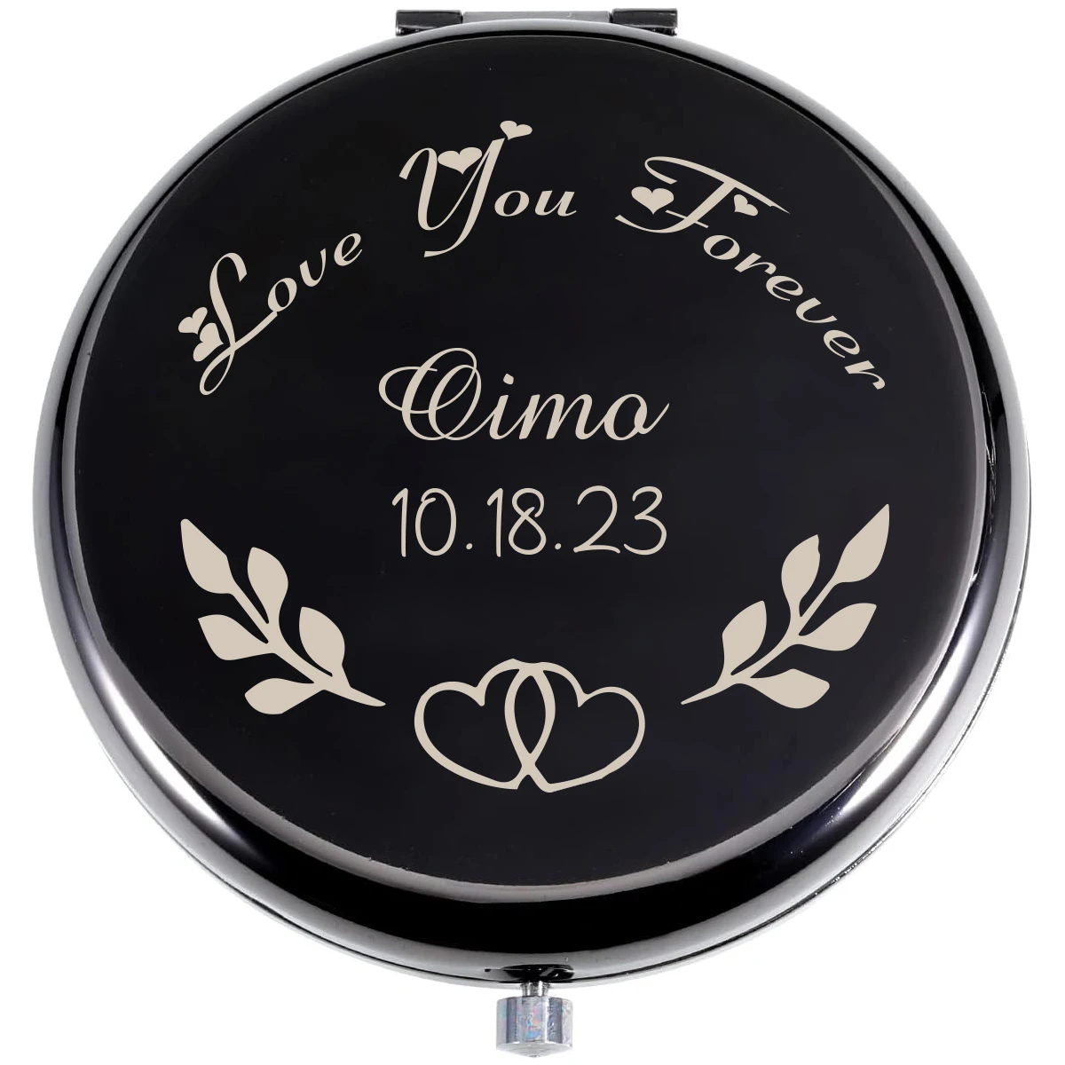 1개 뷰티 러브 투게더 개인 맞춤 이름 날짜 각인 금속 접이식 거울 (웨딩 신부 들러리 여자친구 아내 선물용)