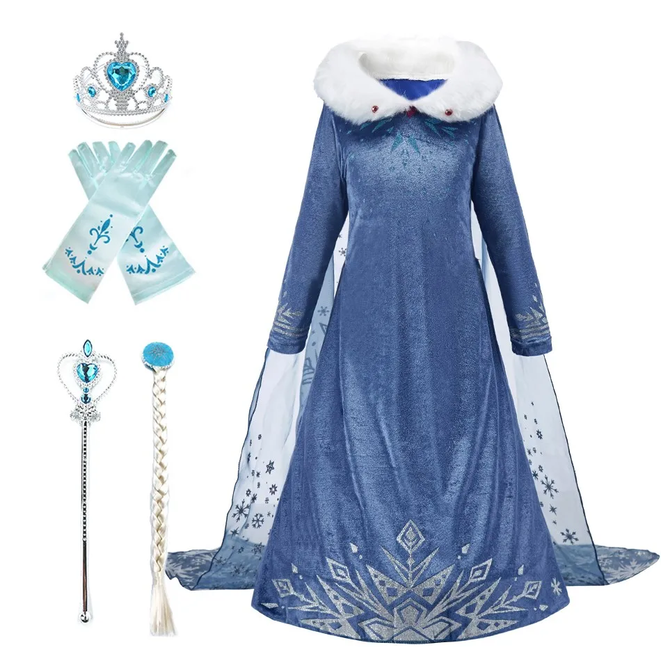 Children Snow Queen Princess Dress Winter Girl Elsa Costume Carnival Birthday Holiday Party Dress Kids New Outfit Clothes 2024