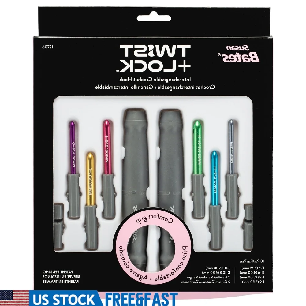 

Twist Lock Crochet Hook Set Soft Touch Handles Anodized Aluminum Yarn Cutters Adjustable Sizes Crochet Supplies 8pc Deluxe Kit
