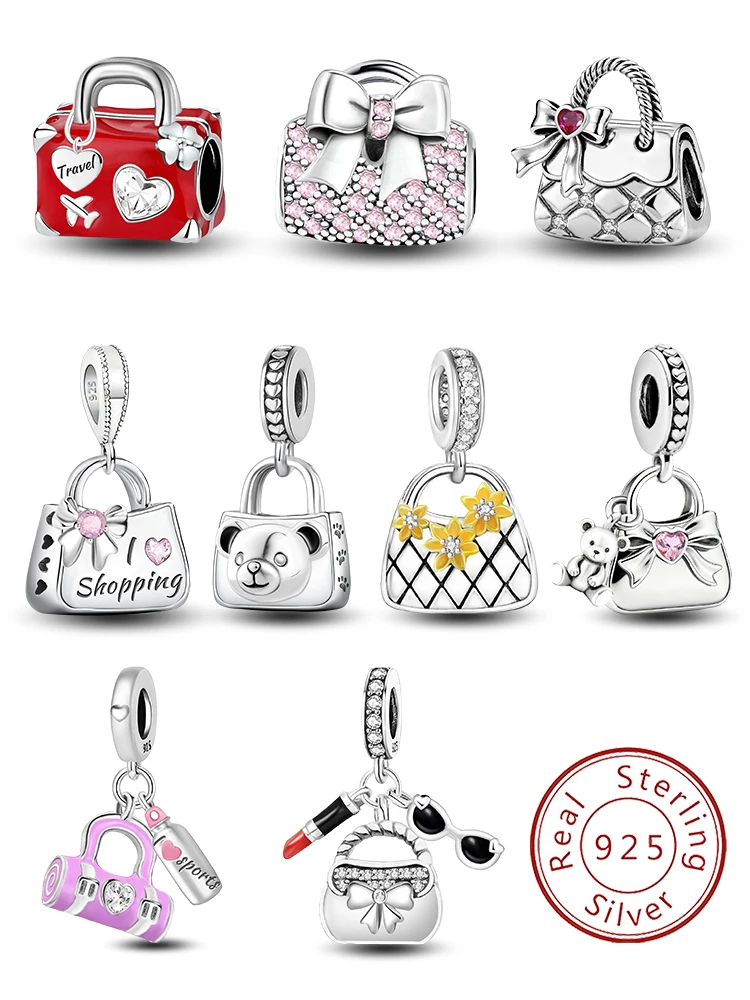 

925 Sterling Silver Bag Series Bear Bowknot Bag Charms Bead Diy Bracelet Bangle Making Gift Of High Quality Fine Jewelry