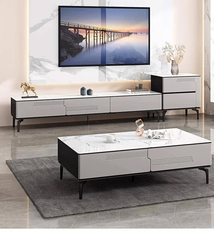 

Modern Simple Rock Slab Coffee Table Tv Cabinet Combination Light Luxury High Living Room Floor Cabinet