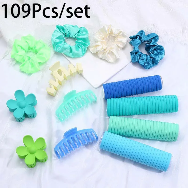 

ncmama 109Pcs Flower Claw Clips For Women Cute Girls Solid Elastic Hair Bands Ponytail Holder Scrunchies Korea Hair Accessories