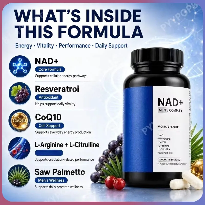 

NAD Men Wellness Complex with Resveratrol CoQ10 L Arginine L Citrulline Daily Energy Support 60 Veggie Capsules
