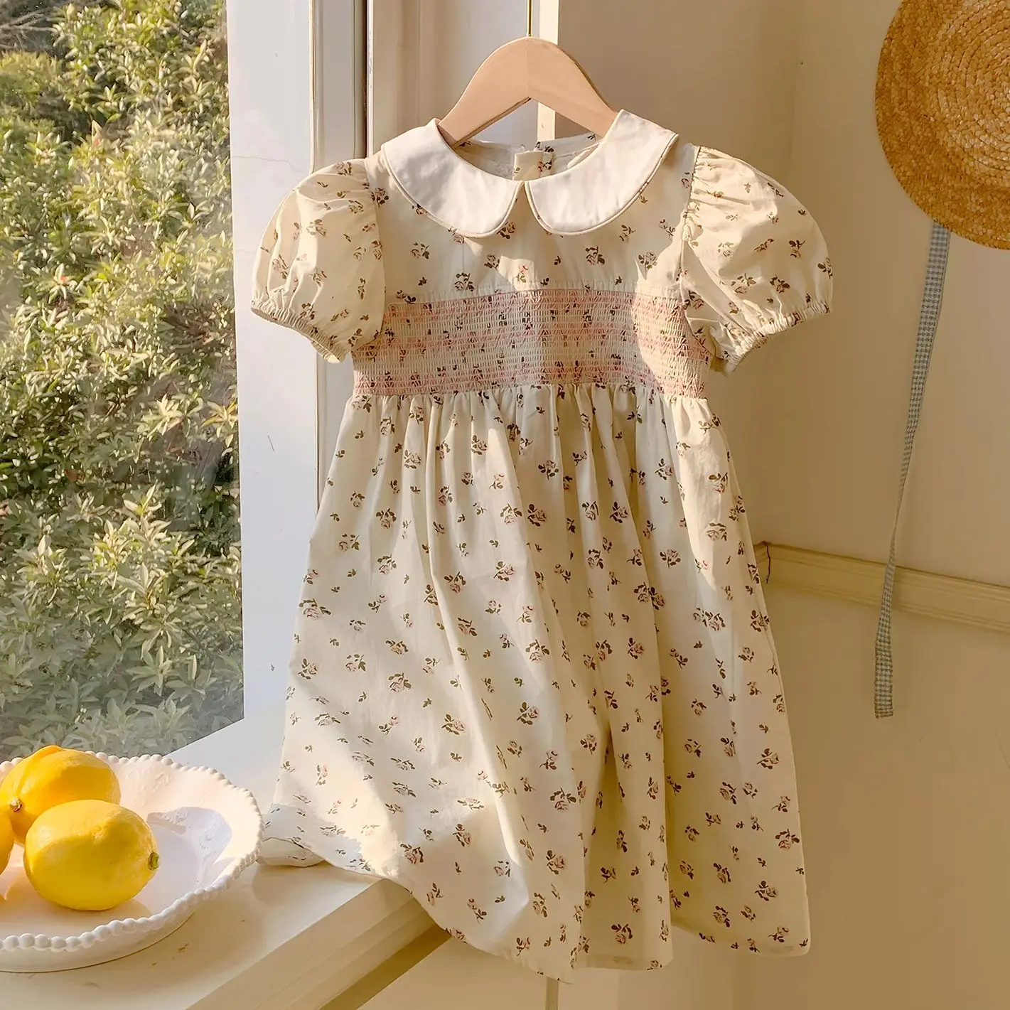 

Sweet Summer Girls Butterfly Princess Dress Puff Sleeve French Style A-Line Floral Print Dress Toddler Girls Casual Clothes