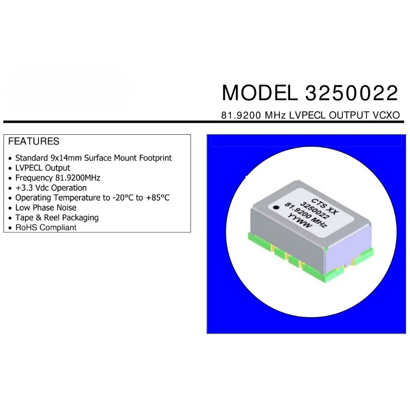 Imported original 3250022 low phase noise VCXO voltage controlled crystal oscillator 81.92MHz 3.3V