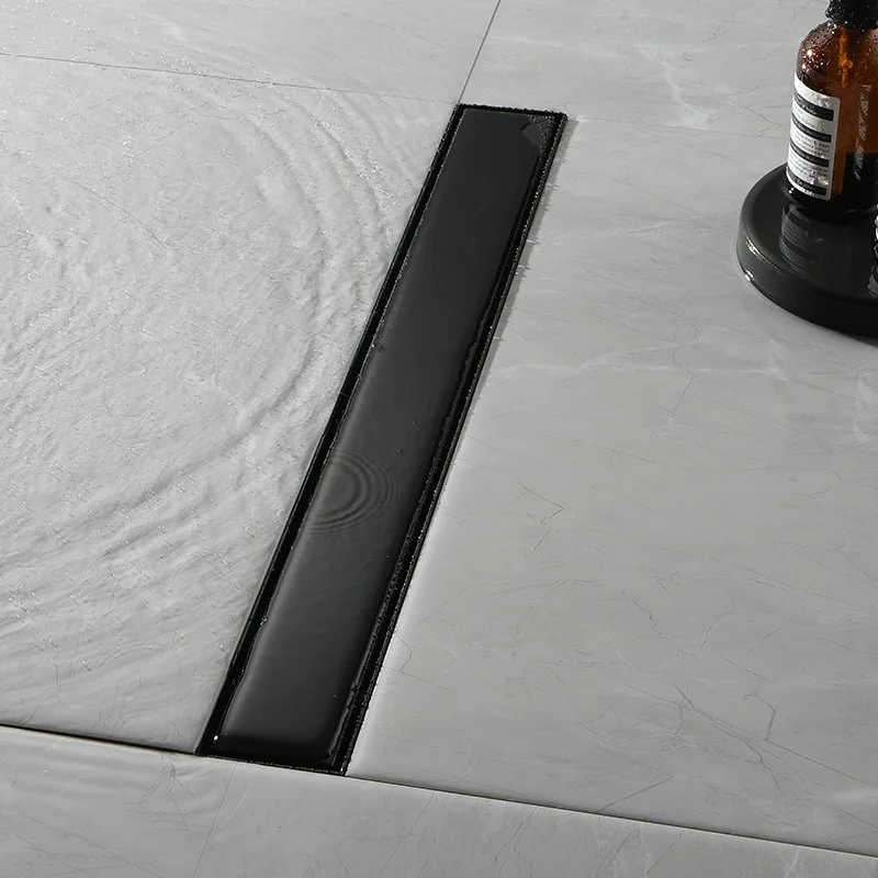 

304 stainless steel black bathroom shower room sewer long strip deodorant and plugging hidden floor drain DL2217