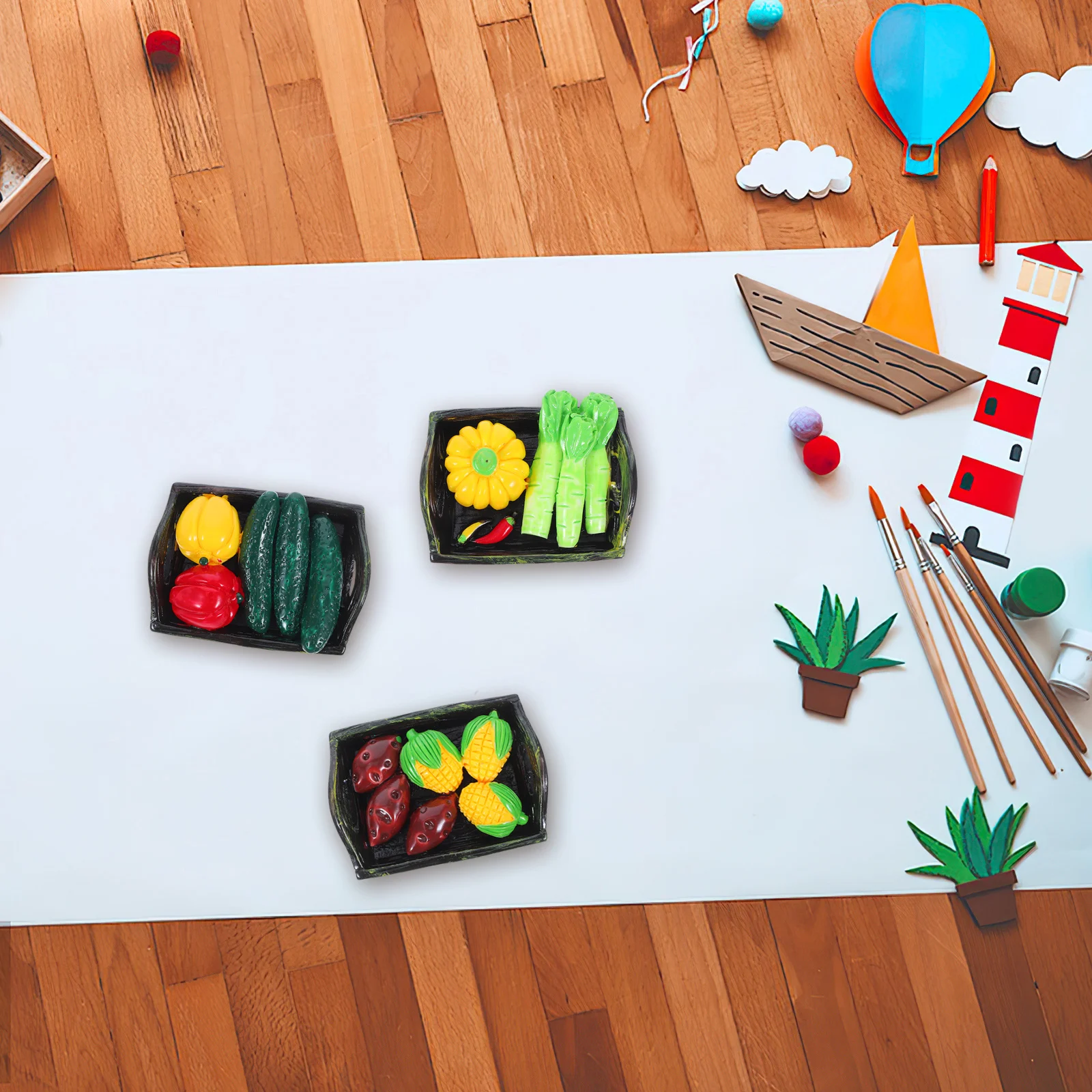 

3 Pcs Resin Ornaments Plants Mini Basket Models Food Decoration Vegetable Accessories Decorative Dollhouse Baby