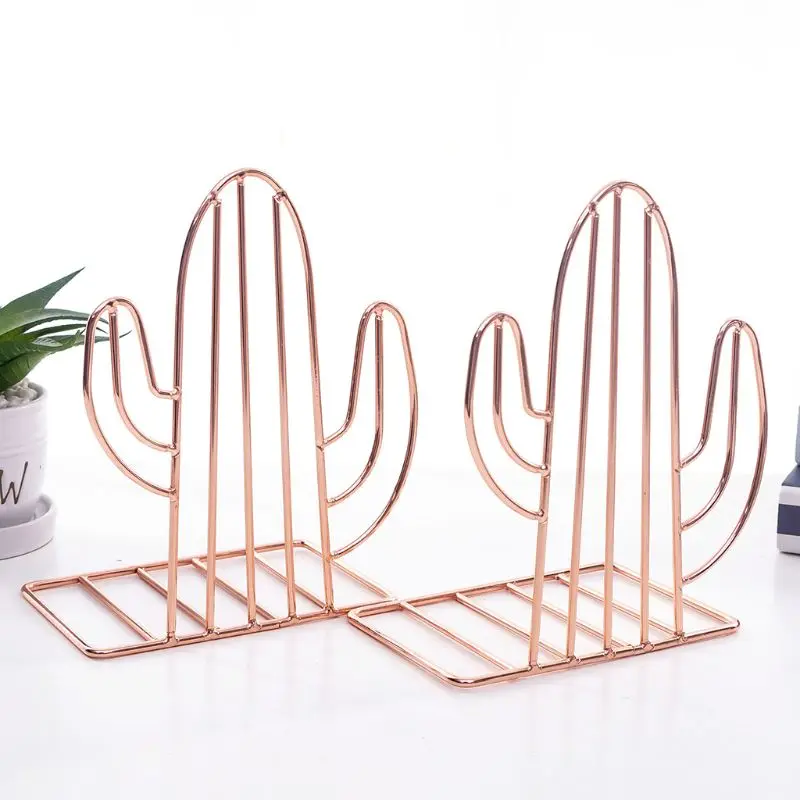 2 unids/par para sujetalibros Metal en forma Cactus creativo soporte para libros escritorio