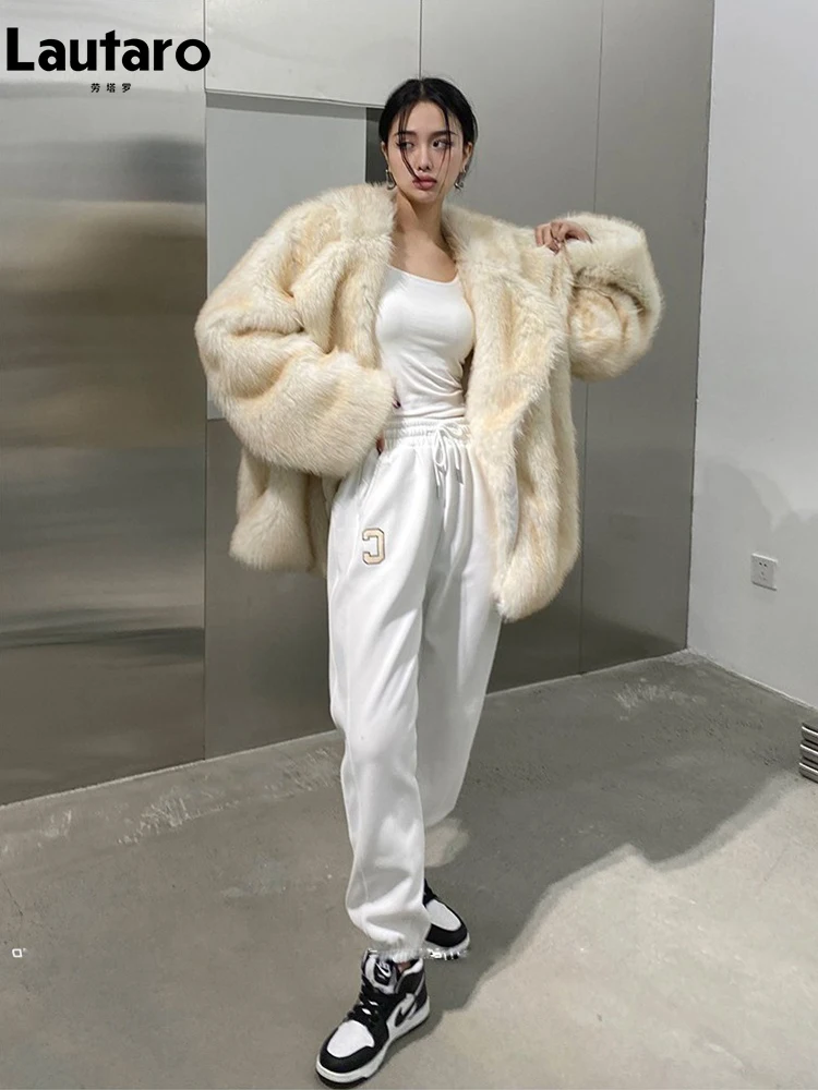 Lautaro-abrigo de piel sintética para mujer, chaqueta mullida, peluda, suave, cálida, gruesa, informal, de lujo, de alta calidad, moda coreana, Invierno