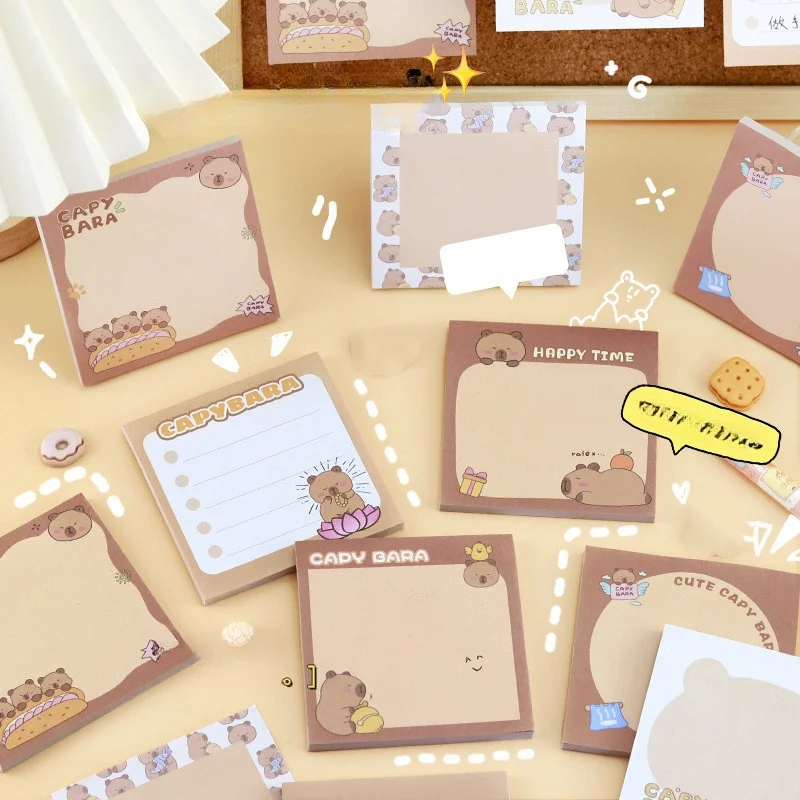 

50 Sheets Kawaii Capybara Cartoon Animals Sticky Notes Students Stationery Notepad Memorandum Cartoon Non-Sticky Message Paper