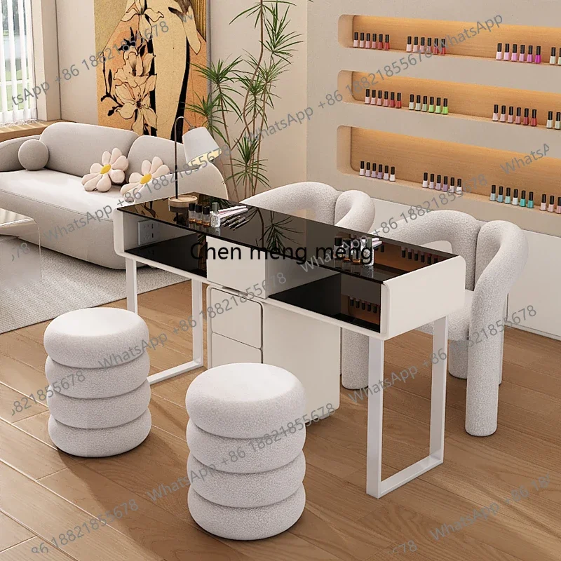 CC182  Organisation Modern Nail Table Professional Oficce Black Beauty Nail Desk Salon Workstation Luxury Mesas Manicuristas Fur