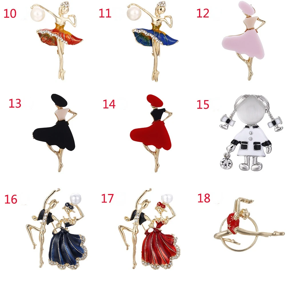 SKEDS Fashion New Arrival Enamel Gymnastics Ballet Dancer Brooch Pin For Women Crystal Drop Oil Corsage Clothing Coat Jewelry - Image 3