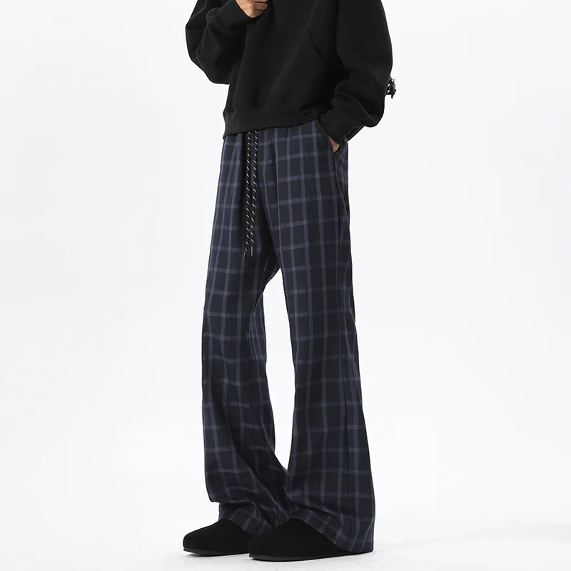

Мужские прямые брюки в клетку Y2K, винтажные популярные брюки в клетку контрастного цвета, мужские повседневные брюки в стиле Харадзюку с завязками, осень