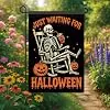 Halloween Garden Flag Skeleton Pumpkin Flag Just Waiting for Halloween 12x18 Inch Double Sided Outdoor Yard Banner for Trick llz