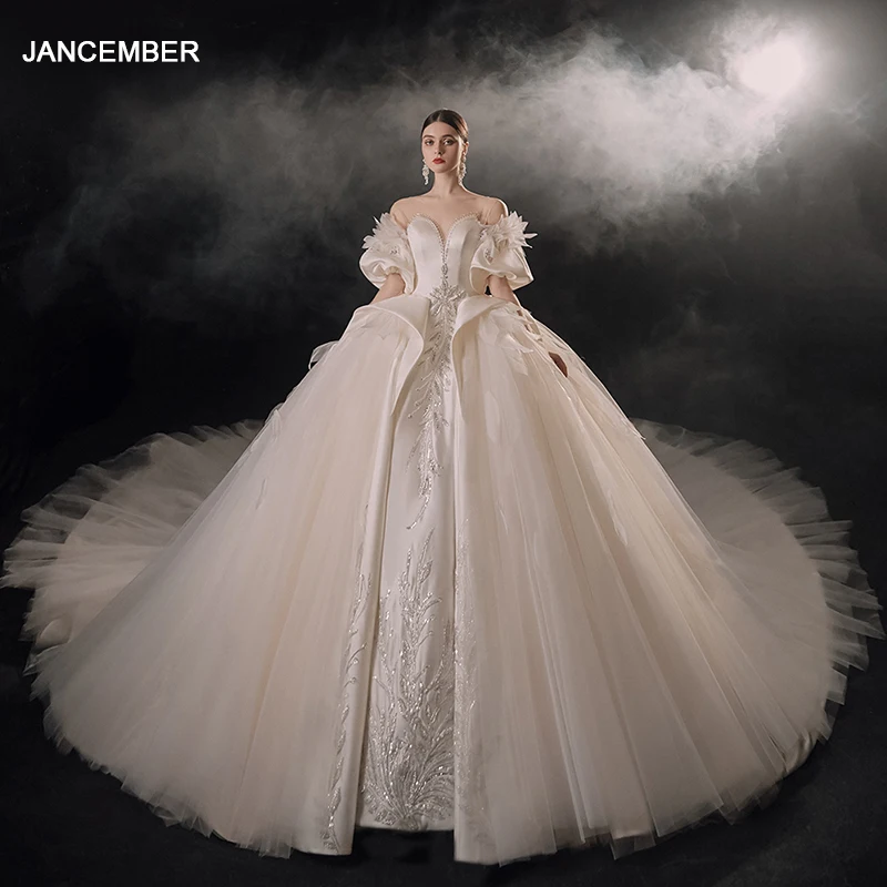 Jancember First-rate Surprise Price Wedding Dresses Organza Satin Backless Full Sleeves Lace Up Vestidos De Novia LSMX066