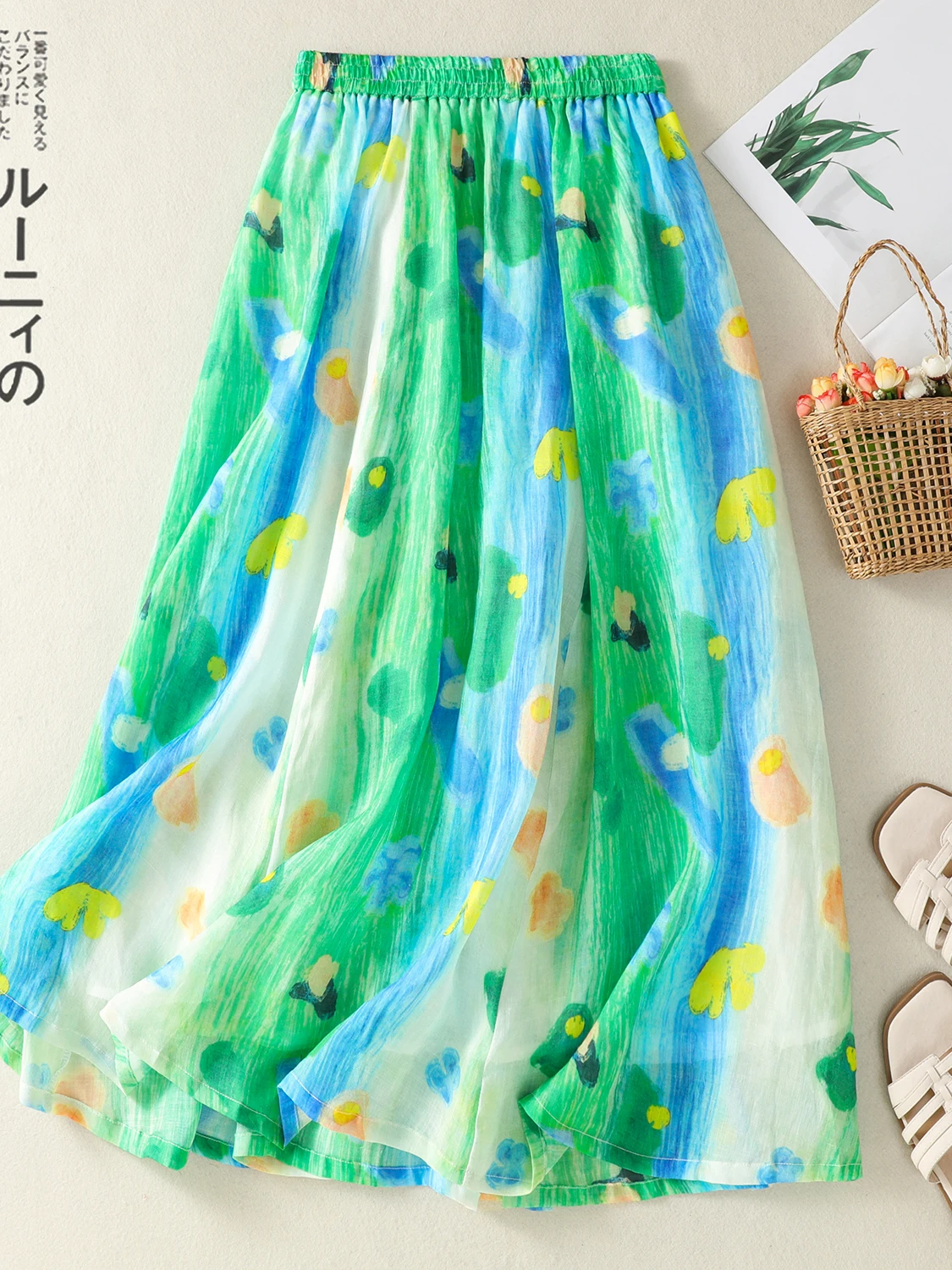 

Fashionable Artistic Mid-Length A-Line Skirt for Women plus Size Summer Print Half Body Skirt Korean Brand Commute Style