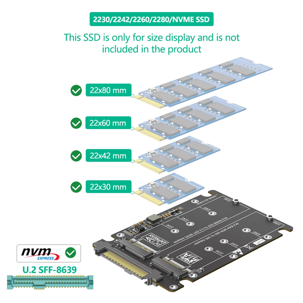 Dual M.2 Key B+M auf U.2 SFF-8639 Adapter mit Kunststoffgehäuse für M.2 NVMe Key M & SATA SSD M2 auf U.2 SFF8639/SAS Konverterkarte – Detail 14