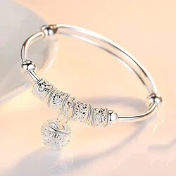 2026 Fashion Women Jewelry Gift Charm Artificial Stone Bangle Cuff Bracelet Ball Bell Pendants Sliver 925 Sterling Silver