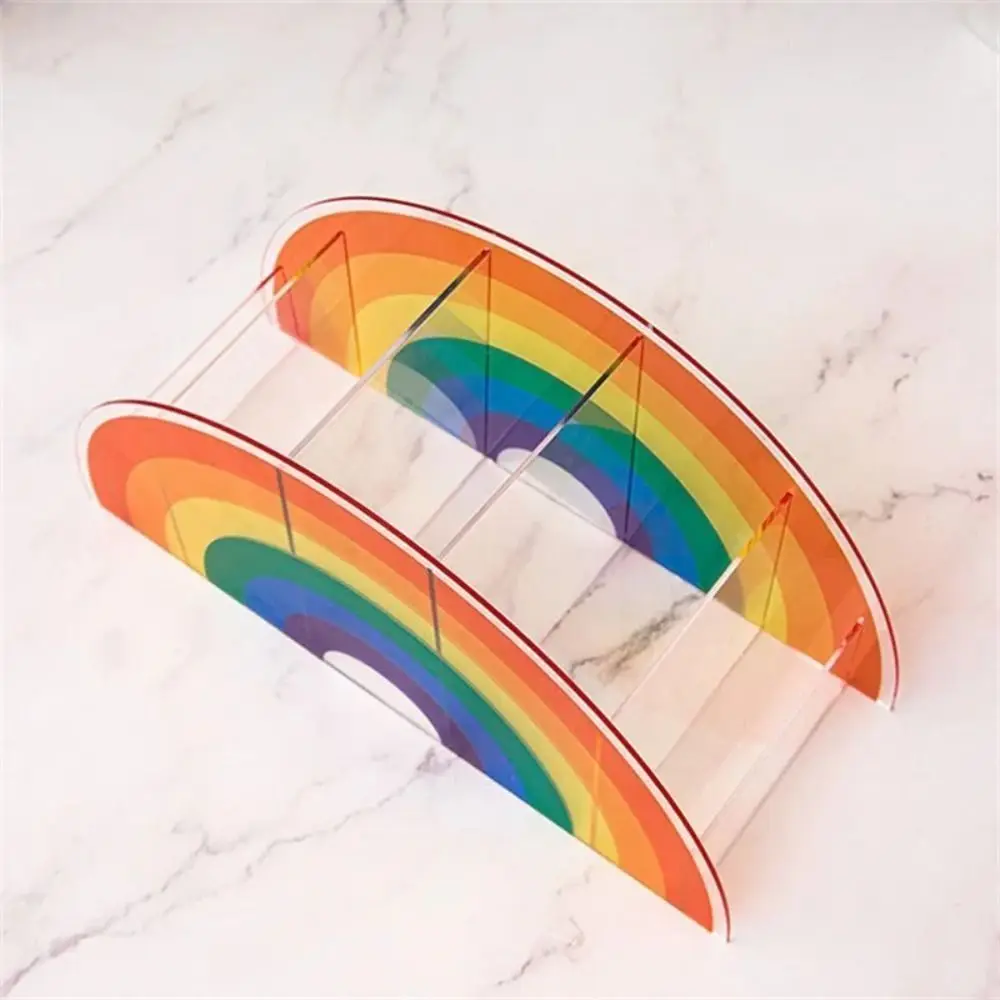 Acrylic Rainbow Pen Holder with 5 Grids Multi Functional Makeup Brush Storage Rack Arch Bridge Design Colorful