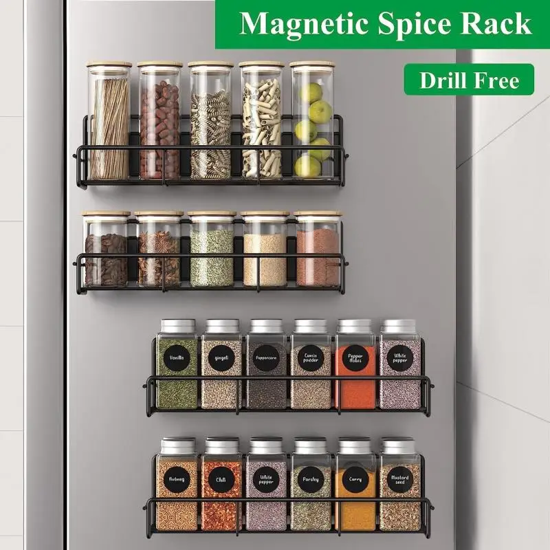 Magnetic Spice Rack Organizer for Refrigerator and Microwave Oven Metal Fridge Shelf for Kitchen