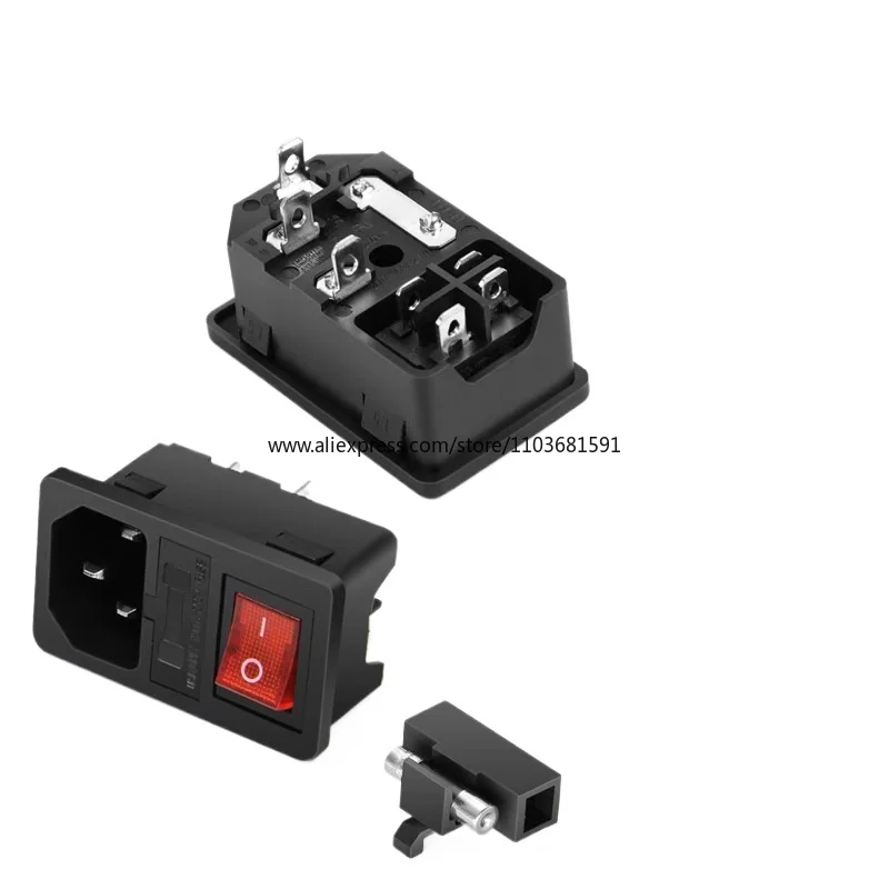 with 10A fuse ! Red Rocker Switch Fused IEC 320 C14 Inlet Power Socket Fuse Switch Connector Plug Connector