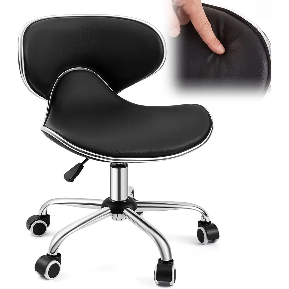Pedicure Chair or Nail Tech, Ergonomic Back Support Rolling Stool, Adjustable Hydraulic Sn Spa Stool with Wheels, Swivel PU Leat