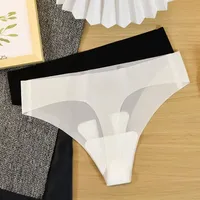 3pcs Transparent Women's Summer Ice Silk Panties Low Waist Traceless Ice Silk Seamless Briefs Thong Underwear Yoga Fitness Girl