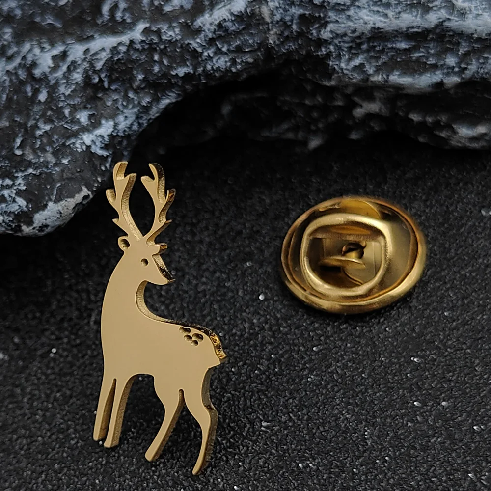 Stainless Steel Deer Brooch Men\'s Shirt Suit Lapel Pins Cute Animal Jewelry Silver Gold Black Color Metal Badge Accessories