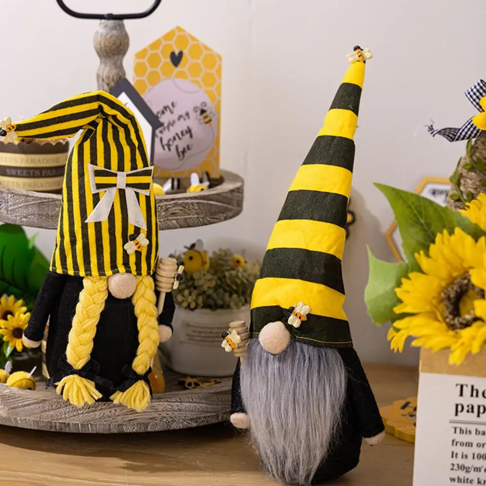 Gnome Doll Home Decoration Handmade Sunflower Gnome Doll with Long Hat Faceless Elf Ornament Bee Day Element Fabric Home Decor