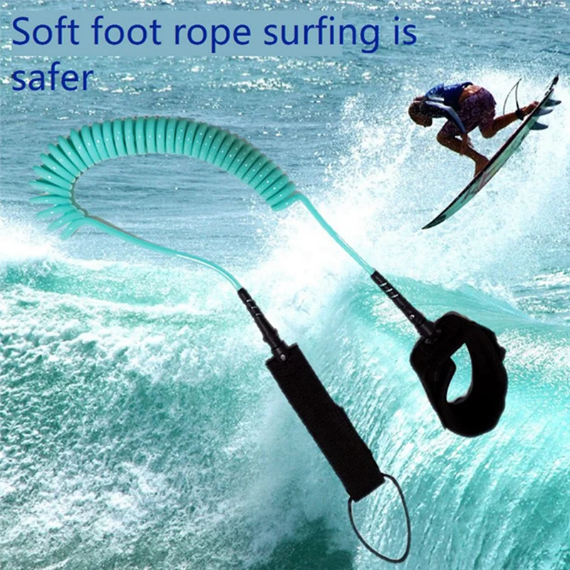 10FT Surf Coiled Leash Surfboard Spring Rope Surfing Foot Rope Surfboard Leash Surfboard Pulp Board Accessories, Green