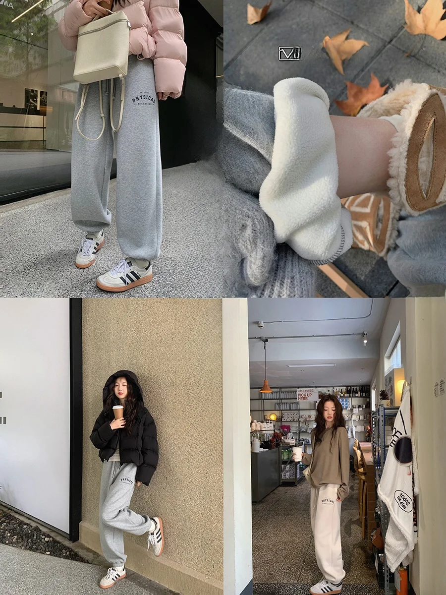 

Bebi High Waist Thiened Fce Women's Pants Letter Print Warm Trousers Casual Faion Design Polyester Spandex Blend