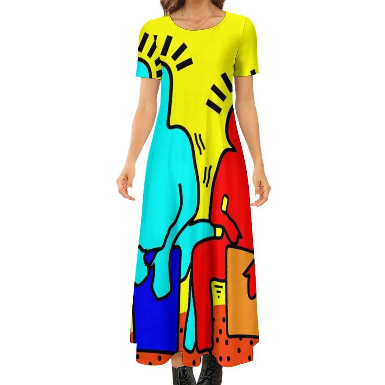 

Colorful Drummers Round Neck Short Sleeve Dress Clothing summer dress for women 2024 Female dress