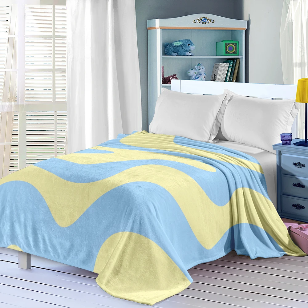 Blue Yellow Abstract Waves Super Soft Flannel Blanket Fuzzy Warm Throw Blanket for Bed Couch Cozy Plush Bed Cover All Season