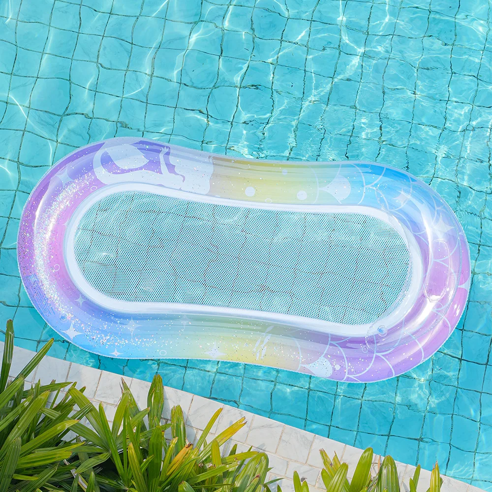 Inflatable Floating Bed on Water | Dreamy Mermaid Sequined Hammock | Water Inflatable Toy | Mesh Fabric Inflatable Float