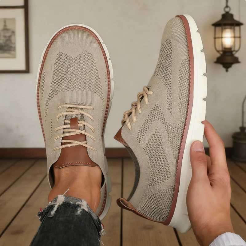 

Fashionable Men's Casual Knitted Sneakers Breathable Lightweight Business Office Shoes Mesh Upper Non-slip Walking Shoes for Men
