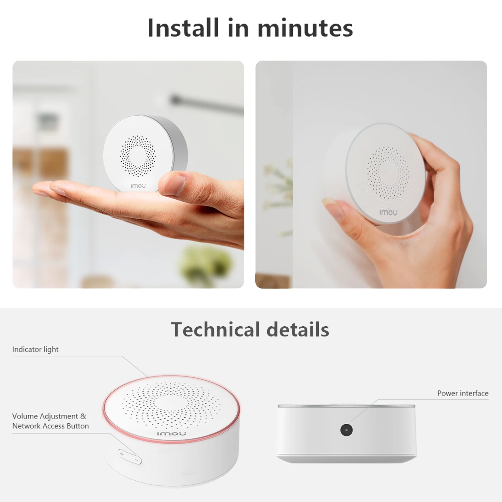 Imou ZR1 Indoor Smart Wireless Siren Alarm and Chime, Wireless WiFi 85DB Siren Alarm Sensor Sound and Light Alarm Siren for Home