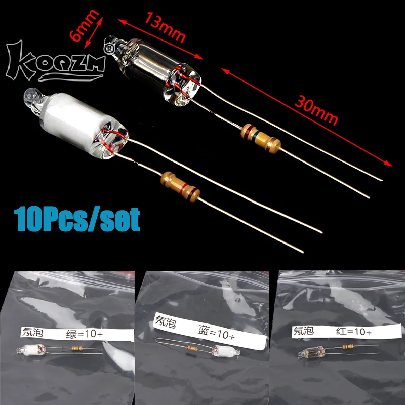 

10Pcs Neon Light Bulbs Mini Neon Light Indicator With Resistor 220V Red/Blue/Green