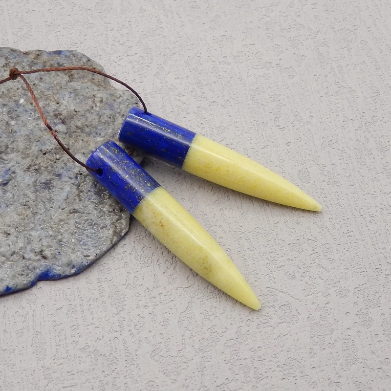 Handmade Jewelry Natural Stone Lapis Lazuli Serpentine Earring Bead,Fashion Earrings Accessories DIY Making For Women 44x8mm 10g